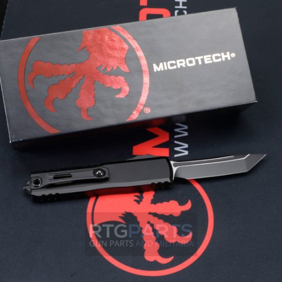 Microtech UTX-85 Gen IV, D/E OTF, Automatic Knife, Black (3.125 Inch), M390, Tanto Edge (T/E), Tactical Black, Made in the USA,  Made in the USA, 841768185253, MICROTECH-12334-1T, RTG Parts