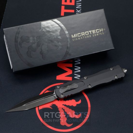 Microtech Signature Series, Dirac Delta, D/E OTF, Automatic Knife, Black DLC, 3.75 Inch, M390, Double Edge, Dagger, 100% Made in the USA, 841768144861, MICROTECH-227-1DLCTSH, RTG Parts