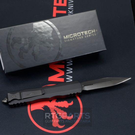 Microtech Signature Series, Dirac Delta, D/E OTF, Automatic Knife, Black DLC, 3.75 Inch, M390, Double Edge, Dagger, 100% Made in the USA, 841768144861, MICROTECH-227-1DLCTSH, RTG Parts