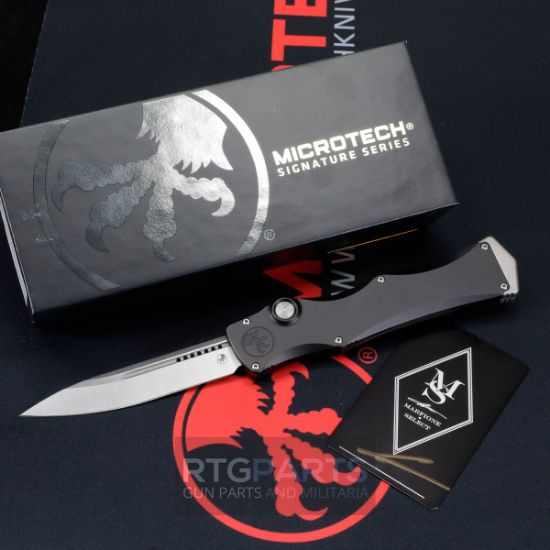 Microtech Marfione Select, Halo IV, Single Action Auto, Black Handle, 3.8" Clip Point, Stonewash, Made in the USA, 841768189446, MICROTECH-1150-10MS1 , RTG Parts