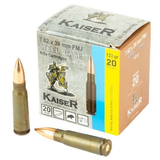 Kaiser, 7.62X39, 123 Grain, Steel Case, Full Metal Jacket, 20 Round Box, 8698779971403, AMMO-AM8313, RTG Parts