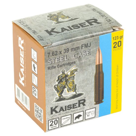 Kaiser, 7.62X39, 123 Grain, Steel Case, Full Metal Jacket, 20 Round Box, 8698779971403, AMMO-AM8313, RTG Parts