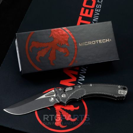 Microtech Amphibian, Distressed Black Fluted Scales, S/E, Manual Folding Knife, (3.9 Inch), Drop Point, M390MK, EDC Knife, RAM-LOK, Black Blade, Made in the USA, 841768176695, MICROTECH-137RL-1FLDBK, RTG Parts
