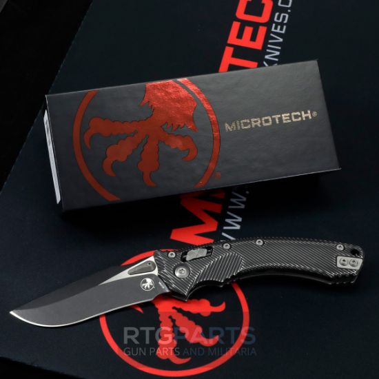 Microtech Amphibian, Distressed Black Fluted Scales, S/E, Manual Folding Knife, (3.9 Inch), Drop Point, M390MK, EDC Knife, RAM-LOK, Black Blade, Made in the USA, 841768176695, MICROTECH-137RL-1FLDBK, RTG Parts