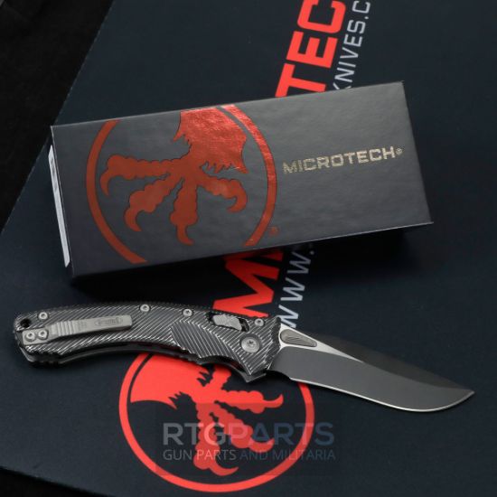 Microtech Amphibian, Distressed Black Fluted Scales, S/E, Manual Folding Knife, (3.9 Inch), Drop Point, M390MK, EDC Knife, RAM-LOK, Black Blade, Made in the USA, 841768176695, MICROTECH-137RL-1FLDBK, RTG Parts