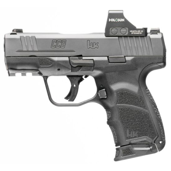 Heckler & Koch, CC9 Optics Equipped, Sub-Compact, 9MM, 3.32" Barrel, DLC Finish, Black, Black Sights, Includes Holosun 407K Green Dot, (1)-12rd and (1)-10rd Magazine, 642230268883, FFL-HKK-81001131, RTG Parts