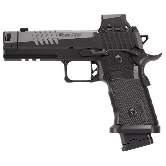 Sig Sauer, P211 GTO, Single Action Only, 9MM, 4.4" Barrel, MACH3D Compensator, Nitron Finish, Black, X Ray 3 Night Sights, Romeo-X Sig-Loc Compact Optic, Flared Magwell, 3 Magazines, (2)-21 Round & (1)-23 Round, 798681731244, FFL-SIG-211F-9-GTO-B-RXSL, RTG Parts