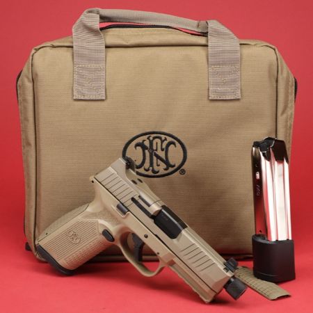 FN 510 Tactical FDE, Full Size, 10mm, 4.71" Barrel, Flat Dark Earth, 1-22Rd and 1-15Rd Magazine, Non-Manual Safety, Suppressor Height Night Sights, Low Profile Optics Mounting System, Barrel Threaded .578x28, Ambi Slide Stop Lever, Ambi Mag Release, Includes (4) MRD Mounting Plates, (2) Frame Backstraps and Premium Zippered Case, 845737015602, FFL-FN-66-101376, RTG Parts