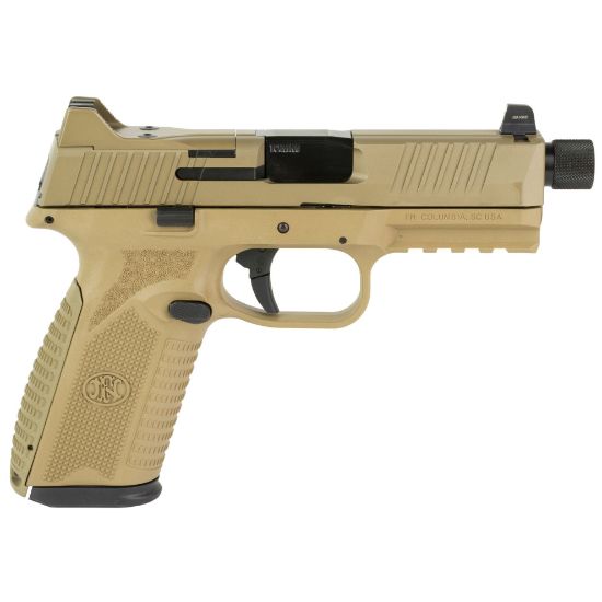 FN 510 Tactical FDE, Full Size, 10mm, 4.71" Barrel, Flat Dark Earth, 1-22Rd and 1-15Rd Magazine, Non-Manual Safety, Suppressor Height Night Sights, Low Profile Optics Mounting System, Barrel Threaded .578x28, Ambi Slide Stop Lever, Ambi Mag Release, Includes (4) MRD Mounting Plates, (2) Frame Backstraps and Premium Zippered Case, 845737015602, FFL-FN-66-101376, RTG Parts