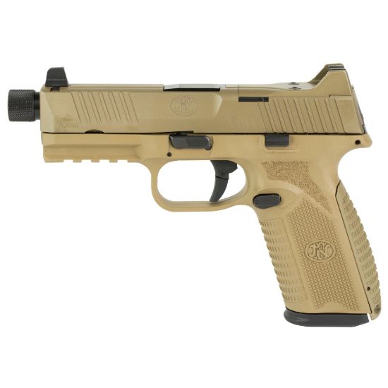 FN 510 Tactical FDE, Full Size, 10mm, 4.71" Barrel, Flat Dark Earth, 1-22Rd and 1-15Rd Magazine, Non-Manual Safety, Suppressor Height Night Sights, Low Profile Optics Mounting System, Barrel Threaded .578x28, Ambi Slide Stop Lever, Ambi Mag Release, Includes (4) MRD Mounting Plates, (2) Frame Backstraps and Premium Zippered Case, 845737015602, FFL-FN-66-101376, RTG Parts