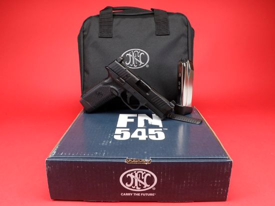 FN America, FN 545 MRD NMS, Semi-automatic, Striker Fired, Polymer Frame Pistol, Full Size, 45 ACP, 4.1" Barrel, Anodized Finish, Black, Optic Height Sights, Optics Ready, Two 15rd Mags, No Manual Safety, 845737015701, FFL-FN-66-101387, RTG Parts