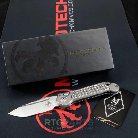 Picture of MICROTECH MARFIONE SELECT, LUDT GEN III AUTO KNIFE, FRAG TITANIUM SCALES, TANTO 3.5" BLADE, BRONZE ACCENTS, 1136-10FRMS1