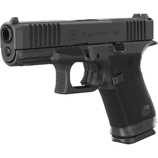 GLOCK, 19 Gen 6, Semi-automatic, Striker Fired, Polymer Frame Pistol, Compact, 9MM, 4.02" Barrel, DLC Finish, Fixed Sights, Optics Ready System, 15 Rounds, 3 Magazines, 764503068256, FFL-GLOCK-P61950203, RTG Parts