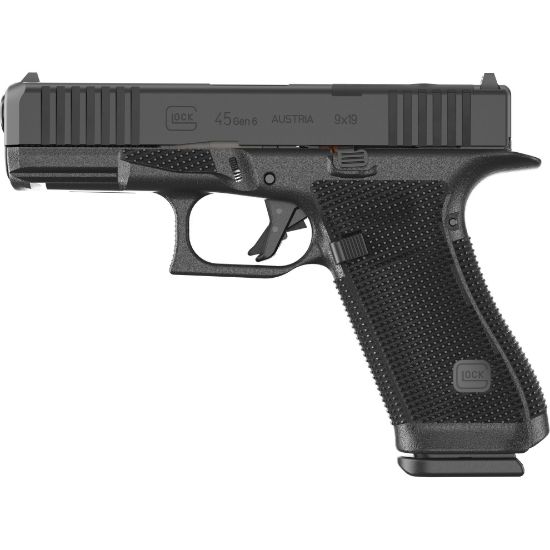 GLOCK, 45 Gen 6, Semi-automatic, Striker Fired, Polymer Frame Pistol, Compact, 9MM, 4.02" Barrel, DLC Finish, Fixed Sights, Optics Ready System, 17 Rounds, 3 Magazines, 764503068270, FFL-GLOCK-P64550203, RTG Parts
