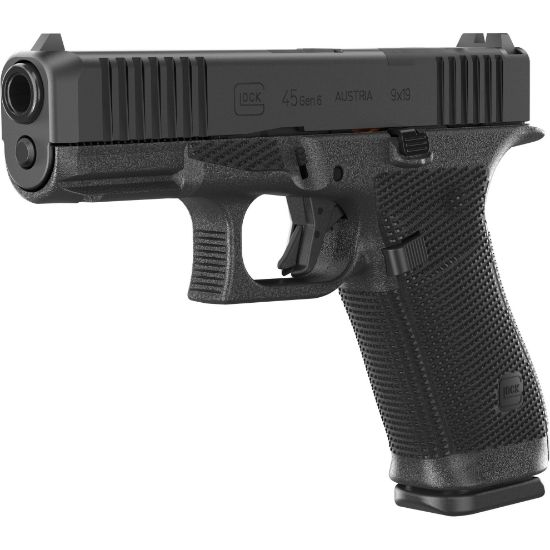 GLOCK, 45 Gen 6, Semi-automatic, Striker Fired, Polymer Frame Pistol, Compact, 9MM, 4.02" Barrel, DLC Finish, Fixed Sights, Optics Ready System, 17 Rounds, 3 Magazines, 764503068270, FFL-GLOCK-P64550203, RTG Parts