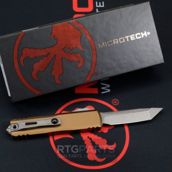 Picture of MICROTECH UTX-85 GEN IV OTF AUTOMATIC KNIFE, TAN, 3.125" M390 T/E TANTO, APOCALYPTIC, 12334-10APTA