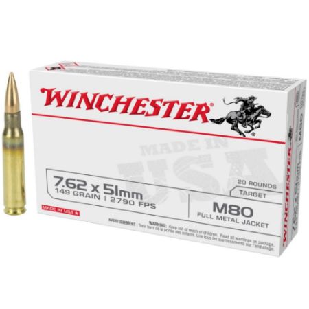 Winchester, M80, 7.62 NATO, 149 Grain, Full Metal Jacket, 20 Round Box, 7.62x51mm, 020892229716, AMMO-WM80, RTG Parts