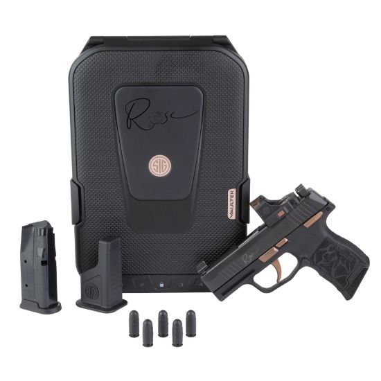 Sig Sauer, P365 ROSE, Sub-compact, 380 ACP, 3.1" Barrel, Nitron Finish, Black, Rose Gold Accents, ROMEO-RS Sight, X-RAY3 Day/Night Suppressor Height Sights, Polymer Grips, Manual Safety, 10 Rounds, 2 Magazines, 798681729975, FFL-SIG-365-380-ROSE-MS-RS, RTG Parts