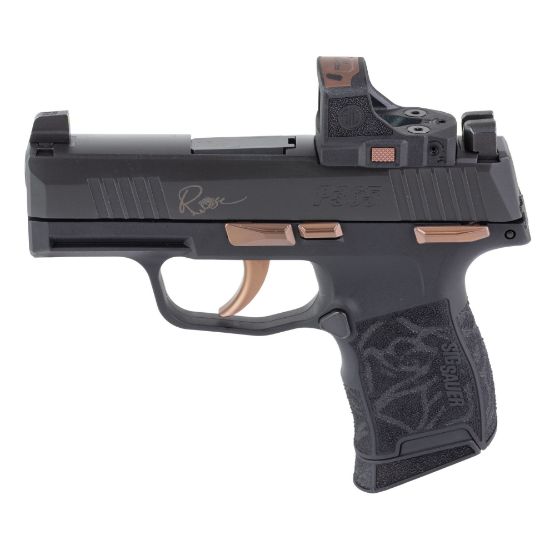 Sig Sauer, P365 ROSE, Sub-compact, 380 ACP, 3.1" Barrel, Nitron Finish, Black, Rose Gold Accents, ROMEO-RS Sight, X-RAY3 Day/Night Suppressor Height Sights, Polymer Grips, Manual Safety, 10 Rounds, 2 Magazines, 798681729975, FFL-SIG-365-380-ROSE-MS-RS, RTG Parts