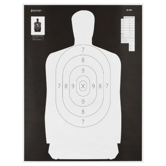 100-Pack of Action Target, B-34R Reverse Qualification Target, 25 Yard Reduction Of B-27, Ivory Police Silhouette With Black Background, 17.5"x23", 100 Per Box, 816506026655, AT-B-34R-100, RTG Parts