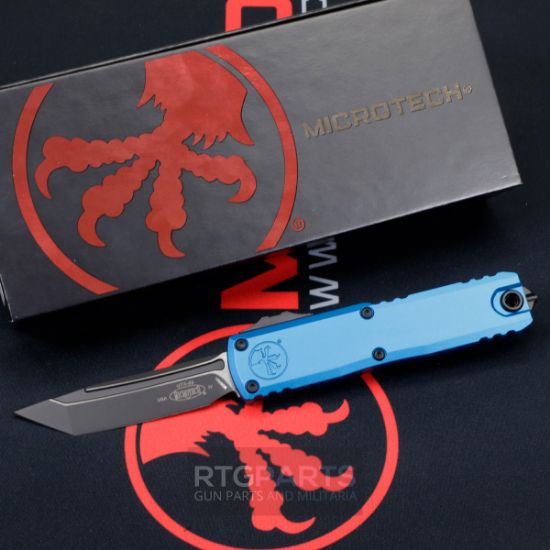 Picture of MICROTECH UTX-85 GEN IV OTF AUTOMATIC KNIFE, BLUE, 3.125" M390 T/E TANTO, TACTICAL BLACK, 12334-1BL