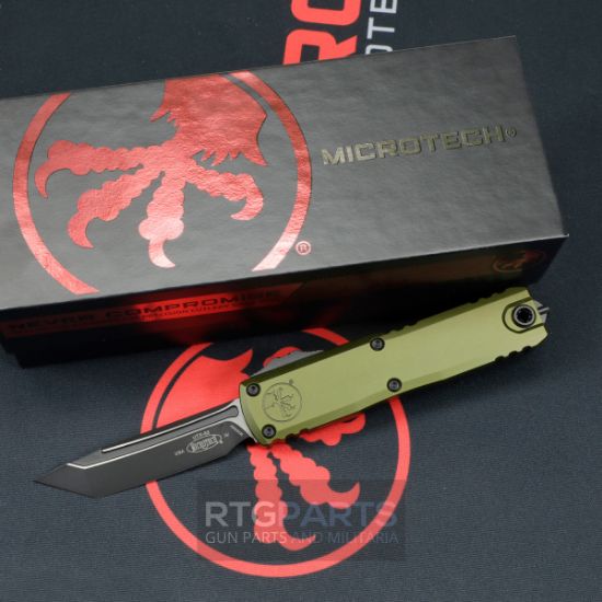 Picture of MICROTECH UTX-85 GEN IV OTF AUTOMATIC KNIFE, OD GREEN, 3.125" M390 T/E TANTO, TACTICAL BLACK, 12334-1OD