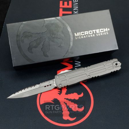 Picture of MICROTECH ULTRATECH EX ZBP OTF AUTOMATIC KNIFE, NATURAL CLEAR, 3.5" M390 BAYONET, SERRATED, APOCALYPTIC, 1120EX-12APNCS