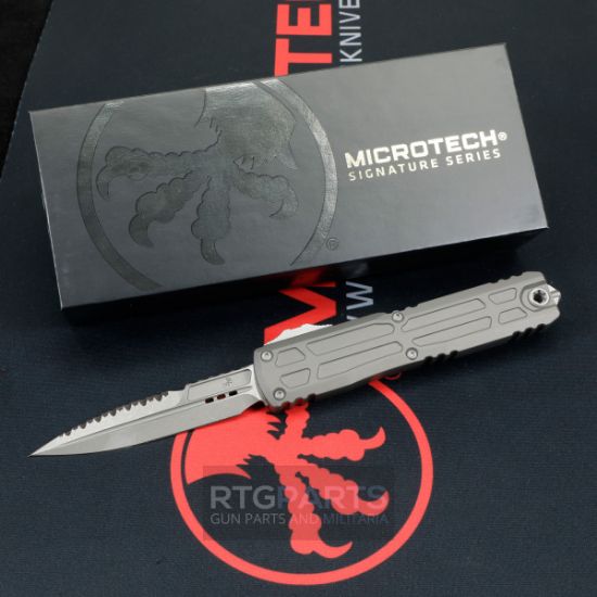 Picture of MICROTECH ULTRATECH EX ZBP OTF AUTOMATIC KNIFE, NATURAL CLEAR, 3.5" M390 BAYONET, SERRATED, APOCALYPTIC, 1120EX-12APNCS
