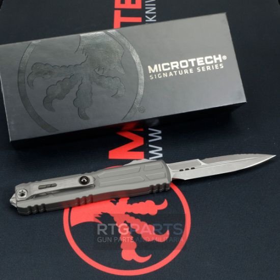 Picture of MICROTECH ULTRATECH EX ZBP OTF AUTOMATIC KNIFE, NATURAL CLEAR, 3.5" M390 BAYONET, SERRATED, APOCALYPTIC, 1120EX-12APNCS