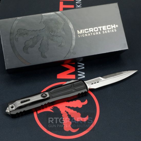 Picture of MICROTECH ULTRATECH EX ZBP OTF AUTOMATIC KNIFE, BLACK, 3.5" M390 BAYONET, SERRATED, STONEWASH, 1120EX-12S