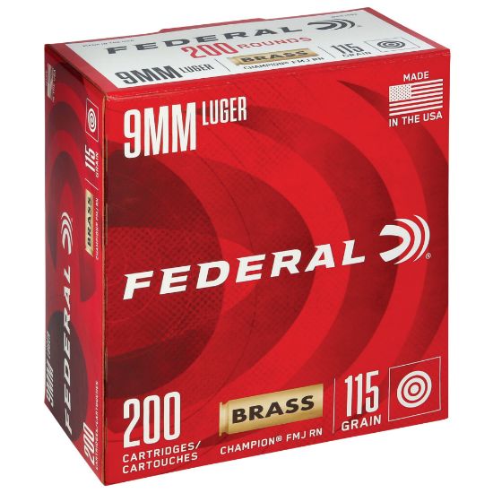 200rd Bulk Box of Federal Champion 9mm 115gr FMJ, 9x19mm, 9mm NATO, 604544634211, AMMO-WM51992, RTG Parts