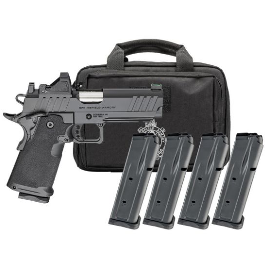 Springfield, 1911 DS Prodigy 4.25" AOS Handgun, Semi-Automatic Metal Frame Pistol, Forged Stainless Steel Barrel, Cerakote Finish, Black, Polymer Grips, Fiber Optic Front and Black Serrated Rear Sights, Viridian Green Dot, 4 Magazines, (3)-17 Round and (1)-20 Round, Includes Range Bag, 706397999537, FFL-SPRINGFIELD-PH9117AOS-PAC, RTG Parts