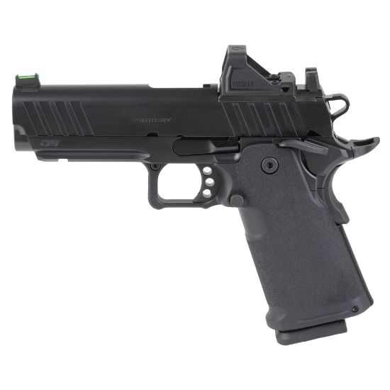 Springfield, 1911 DS Prodigy 4.25" AOS Handgun, Semi-Automatic Metal Frame Pistol, Forged Stainless Steel Barrel, Cerakote Finish, Black, Polymer Grips, Fiber Optic Front and Black Serrated Rear Sights, Viridian Green Dot, 4 Magazines, (3)-17 Round and (1)-20 Round, Includes Range Bag, 706397999537, FFL-SPRINGFIELD-PH9117AOS-PAC, RTG Parts