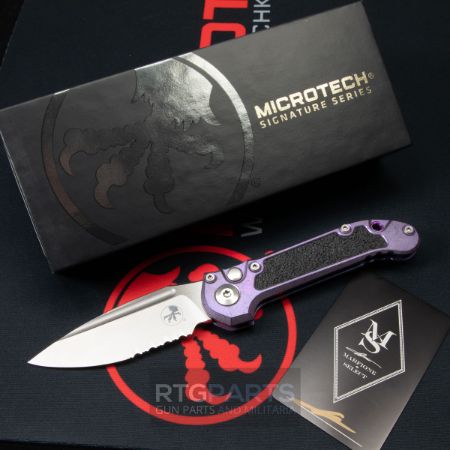 Picture of MICROTECH MARFIONE SELECT LUDT GEN III, S/E, PURPLE HAZE TITANIUM HANDLE, 3.5 INCH, STONEWASH, SERRATED, 1135-11MS10