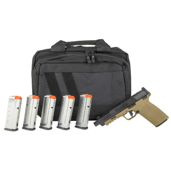 Smith & Wesson, M&P 5.7, Semi-automatic, Single Action Only Internal Hammer Fired, Full Size, 5.7X28MM, 5" Threaded Barrel, Optics Ready, 3 Dot Sights, Flat Dark Earth Frame, Black Slide, 22 Rounds, 6 Magazines, Includes Savior Specialist Bag, 022188905212, FFL-SW-14751, RTG Parts