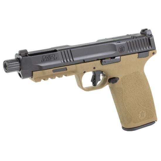 Smith & Wesson, M&P 5.7, Semi-automatic, Single Action Only Internal Hammer Fired, Full Size, 5.7X28MM, 5" Threaded Barrel, Optics Ready, 3 Dot Sights, Flat Dark Earth Frame, Black Slide, 22 Rounds, 6 Magazines, Includes Savior Specialist Bag, 022188905212, FFL-SW-14751, RTG Parts