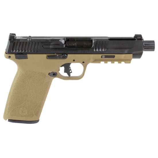 Smith & Wesson, M&P 5.7, Semi-automatic, Single Action Only Internal Hammer Fired, Full Size, 5.7X28MM, 5" Threaded Barrel, Optics Ready, 3 Dot Sights, Flat Dark Earth Frame, Black Slide, 22 Rounds, 6 Magazines, Includes Savior Specialist Bag, 022188905212, FFL-SW-14751, RTG Parts