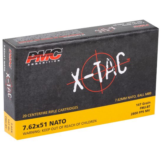 PMC Ammunition, XTAC, 762X51 NATO, 147 Grain, Full Metal Jacket, 20rd Box, 741569010153, AMMO-PMC-762X, RTG Parts