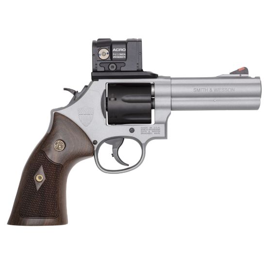 Smith & Wesson, 686 Plus, Spec Series R, Revolver, No Internal Lock, 357 Magnum/38 Special +P, 4.13" Ported Barrel, Cerakote Finish, Titanium, Aimpoint ACRO P-2 Optic, Checkered Wood Grips, Extended Cylinder Release, 7 Rounds, Includes Savior Pistol Case, Spec Series R Knife, Spec Series R Coin, Spec Series Patch and (10) Moon Clips, S&W, 022188904550, FFL-SW-14635, RTG Parts
