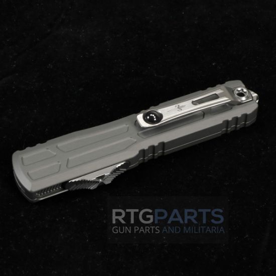 Marfione Custom, Ultratech EX ZBP, Zero Blade Play, Bayonet OTF, Automatic Knife, Natural Hardcoat, (3.5 Inch), M390, Double Edge Bayonet, Cracked Ice Finish, Made in the USA, MICROTECH-1120EX-CINCHCS-MCK, RTG Parts