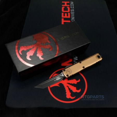 Picture of MICROTECH UTX-85 GEN IV OTF AUTOMATIC KNIFE, TAN, 3.125" M390 T/E TANTO, TACTICAL BLACK, 12334-1TA