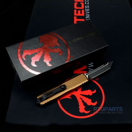 Picture of MICROTECH UTX-85 GEN IV OTF AUTOMATIC KNIFE, TAN, 3.125" M390 T/E TANTO, TACTICAL BLACK, 12334-1TA