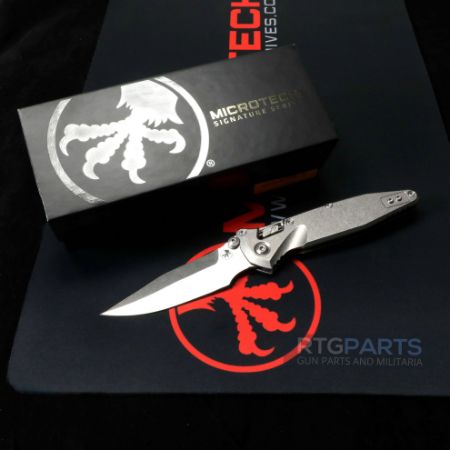 Picture of MICROTECH SOCOM RAM-LOK 4" SPEAR POINT STONEWASH SLAB SIDE TITANIUM W/ ACCENTS 160RLS-10SMS2