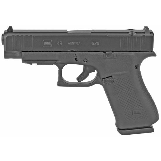 GLOCK, 48 M.O.S., Striker Fired, Semi-automatic, Polymer Frame Pistol, Compact, 9MM, 4.17" Barrel, Glock Marksman Barrel, nDLC Finish, Black, No Finger Grooves, Fixed Sights, Modular Optic System, Two 10rd Mags, 764503046636, FFL-GLOCK-PX4350201HLTGB, RTG Parts