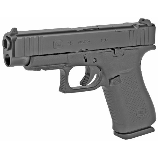 GLOCK, 48 M.O.S., Striker Fired, Semi-automatic, Polymer Frame Pistol, Compact, 9MM, 4.17" Barrel, Glock Marksman Barrel, nDLC Finish, Black, No Finger Grooves, Fixed Sights, Modular Optic System, Two 10rd Mags, 764503046636, FFL-GLOCK-PX4350201HLTGB, RTG Parts