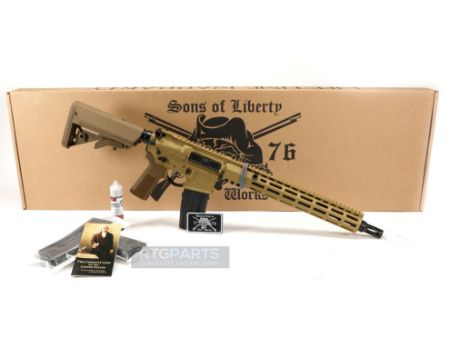 Sons of Liberty Gun Works, SCALPER, Semi-automatic Rifle, AR, 223 Remington/5.56 NATO, 13.9" Pinned (16" OAL) Cold Hammer Forged Barrel with HUXWRX XL Muzzle Device, Mid-Length Gas System, Cerakote Finish, RAL 8000, Vltor A5 Buffer System, 13.75" L89 Rail, Ambidextrous Safety, 30rd Magazine, 644625007244, FFL-RSRL89CHF139XLRAL, RTG Parts