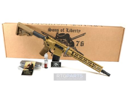 Sons of Liberty Gun Works, SCALPER, Semi-automatic Rifle, AR, 223 Remington/5.56 NATO, 13.7" Pinned (16" OAL) with NOX Muzzle Device, Mid-Length Gas System, Cerakote Finish, RAL 8000, Vltor A5 Buffer System, Liberty Fighting Trigger, Coyote B5 Furniture, 13" L89 Rail, Ambidextrous Safety, 30rd Magazine, 644625453195, FFL-SOLGW-RSRL89137NOXRAL, RTG Parts