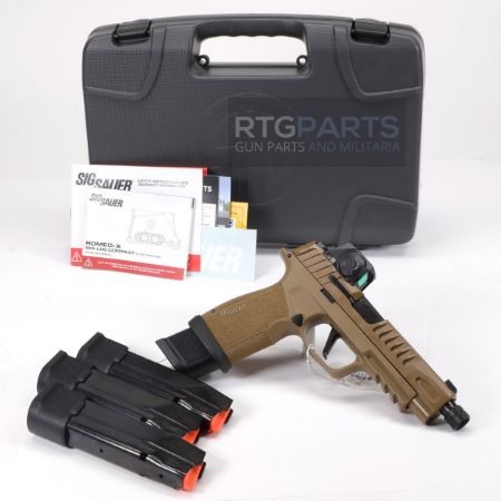  Sig Sauer, P365 FUSE TACOPS, Striker Fired, Semi-automatic, Compact, 9MM, 5.1" Threaded Barrel, 1/2X28 Thread Pitch, Cerakote Finish, Coyote, ROMEO-X SIG-LOC Red Dot, X-RAY3 Day/Night Sights, 4 Magazines, 21 Rounds