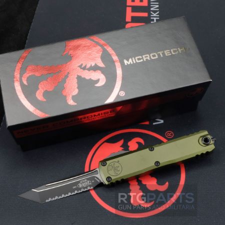Picture of MICROTECH UTX-85 GEN IV OTF AUTOMATIC KNIFE, OD GREEN, 3.125" M390 T/E TANTO, FULL SERRATED, TACTICAL BLACK, 12334-3OD