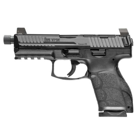 Heckler & Koch, VP9A1 K Tactical, Semi-automatic, Striker Fired, Polymer Frame Pistol, Compact, 9MM, 4.7" Threaded Barrel, M13.5X1 LH Thread Pitch, Matte Finish, Black, Suppressor Height 3-Dot Sights, Tritium Front Sight, Optics Ready, 15rd, 2 Magazines,  642230273429, FFL-HKK-81001057, RTG Parts
